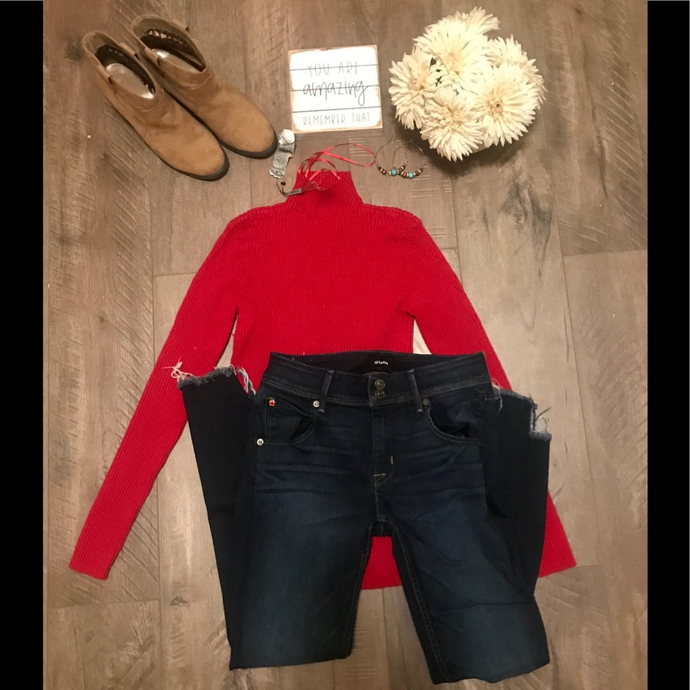 Joseph A. Rooster red knit sweater. Robbed. Small